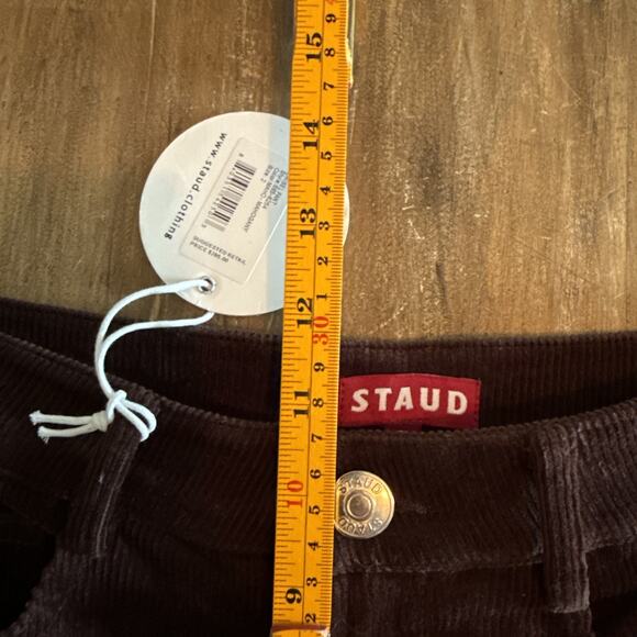 STAUD Womens Chisel Corduroy Pants Mahogany Solid Straight Button Zip Closure 2 - Picture 7 of 12